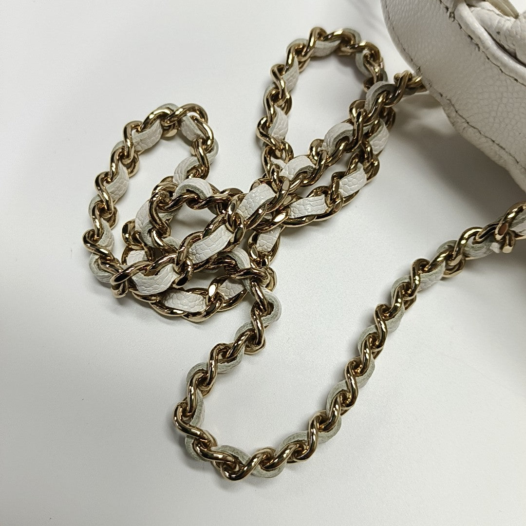 Quilted Grained Calfskin Shoulder Bag White