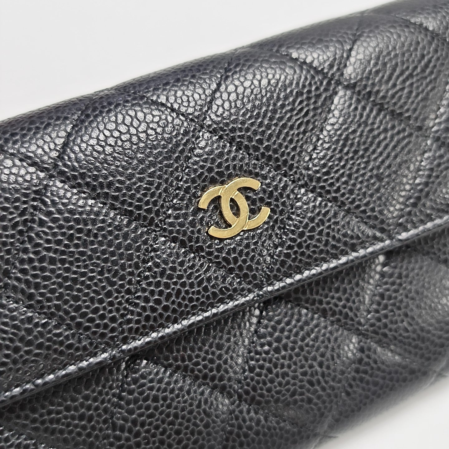 Quilted Grained Calfskin Wallet Black