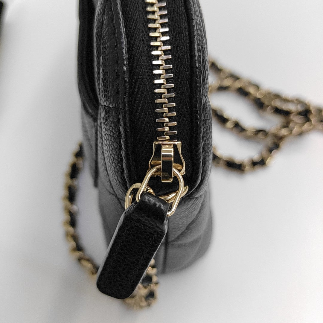 Quilted Grained Calfskin Shoulder Bag Black