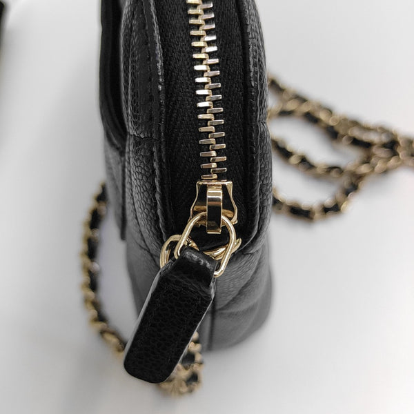 Quilted Grained Calfskin Shoulder Bag Black