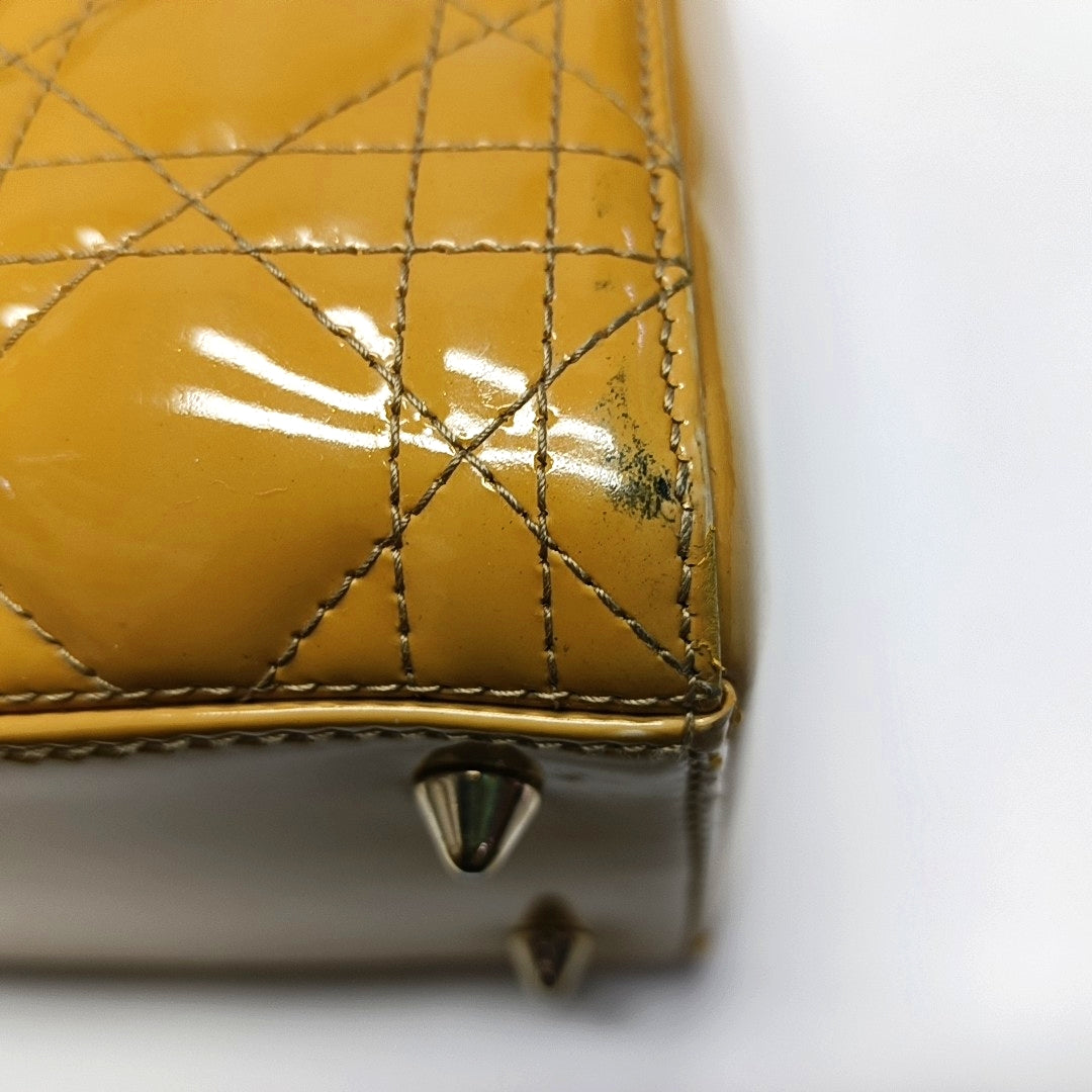 Authenticated pre-owned  Lady Dior Medium Quilted Patent Leather Yellow - Shoulder Bag at Looply