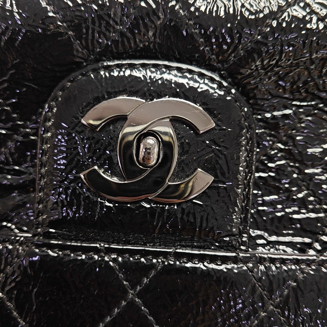 Quilted Patent Leather Shoulder Bag Black