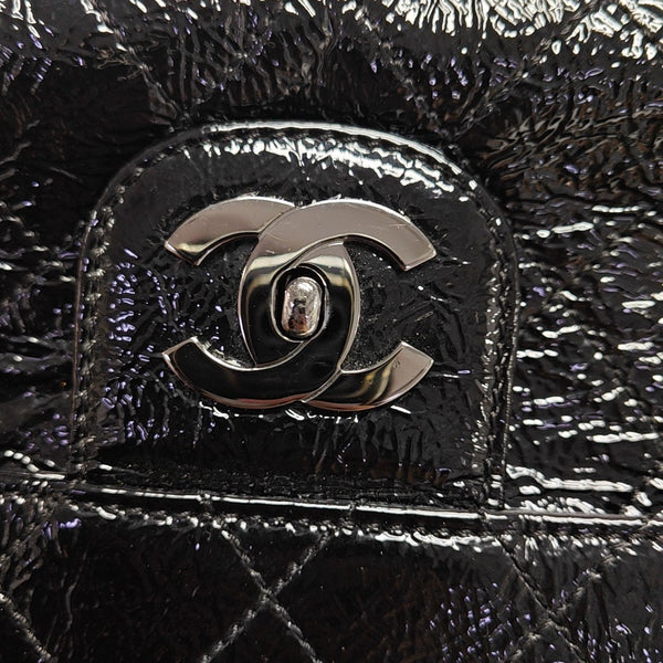 Quilted Patent Leather Shoulder Bag Black