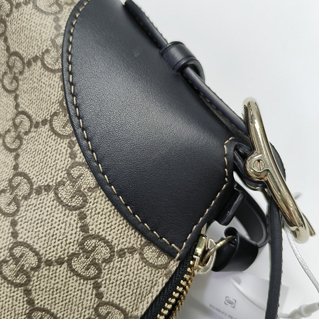 GG Emblem Small Monogram Coated Canvas Beige