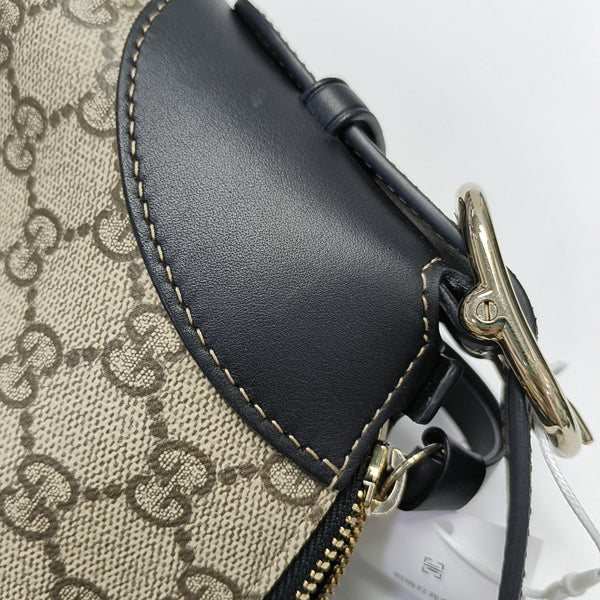 GG Emblem Small Monogram Coated Canvas Beige