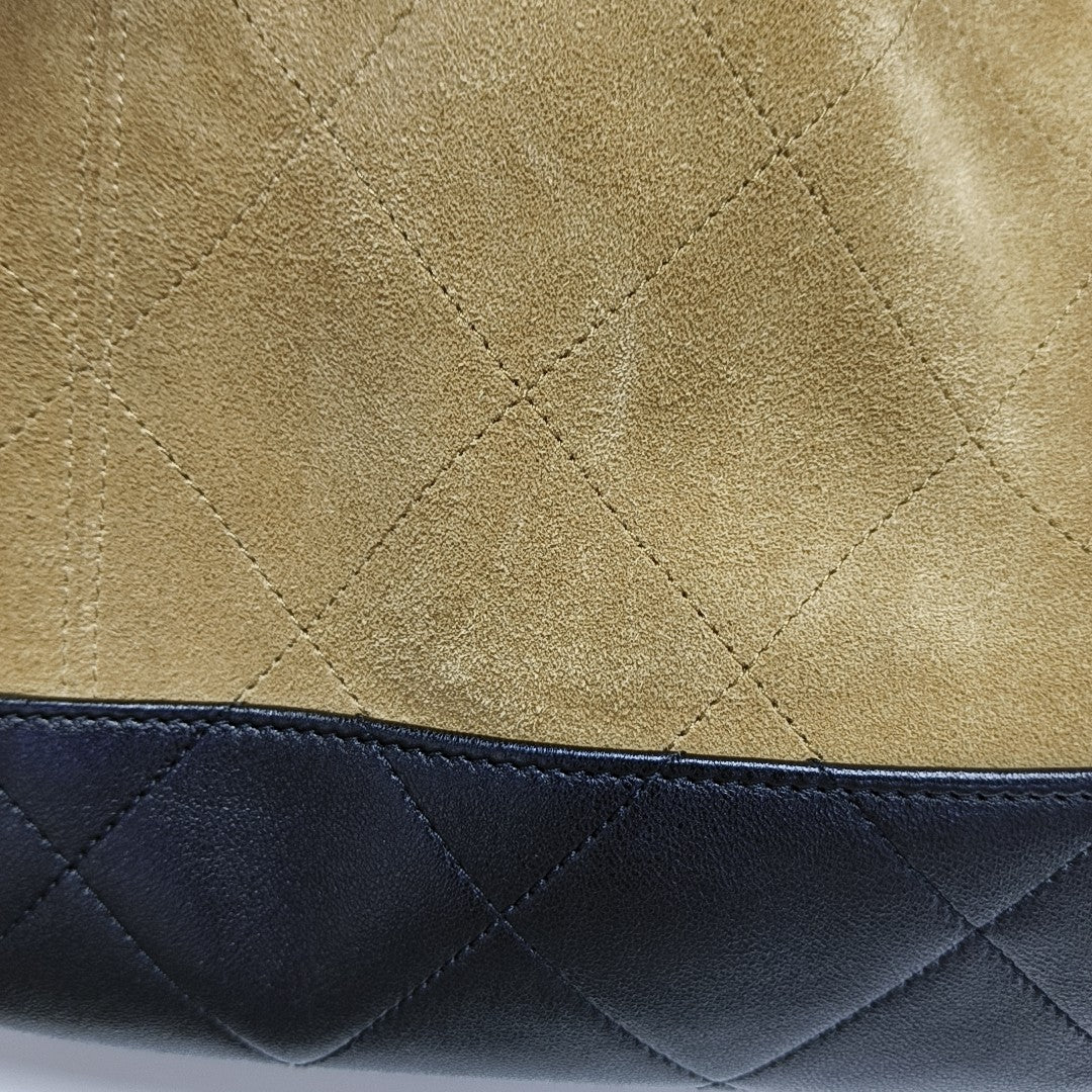 Quilted Suede Top Handle Bag Large Brown