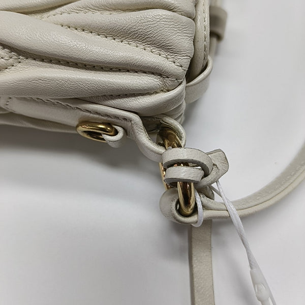 Quilted Lambskin Bucket Bag White