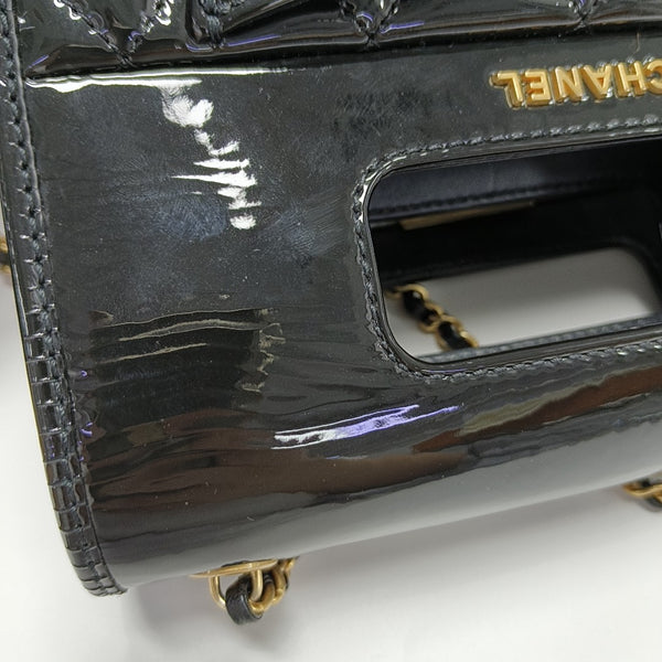 Quilted Patent Leather Mini Black