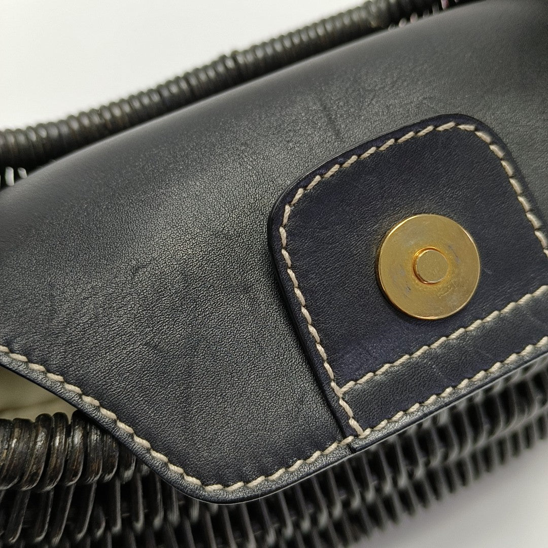 Straw Top Handle Bag Black