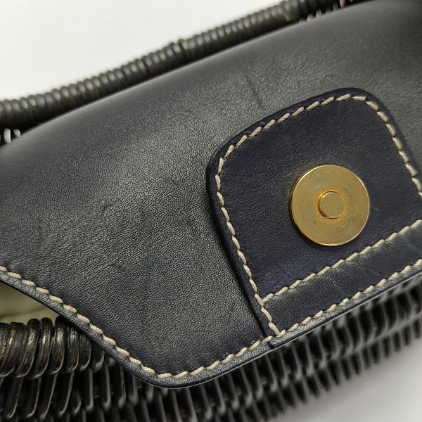 Straw Top Handle Bag Black
