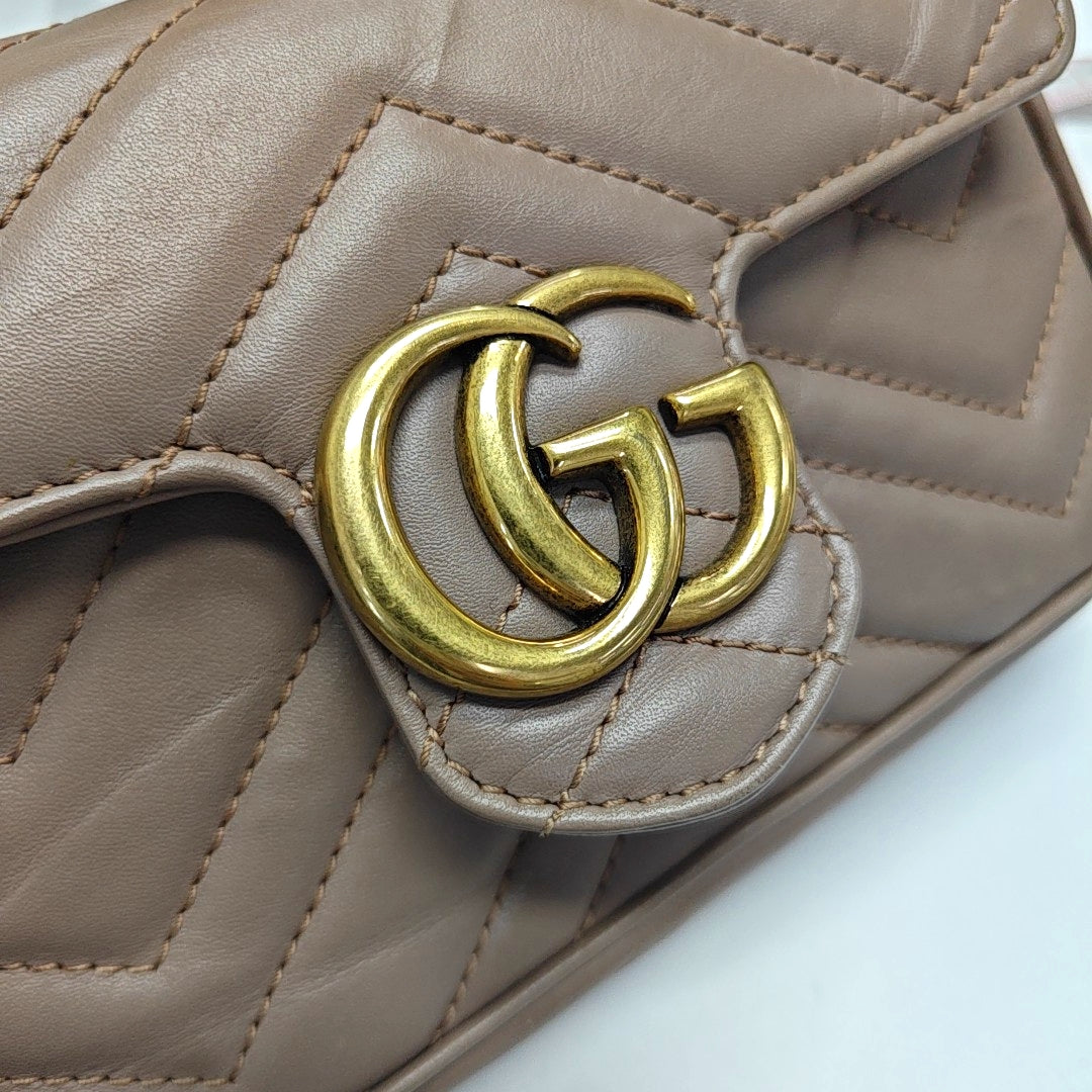 GG Marmont Mini Quilted Calfskin Beige