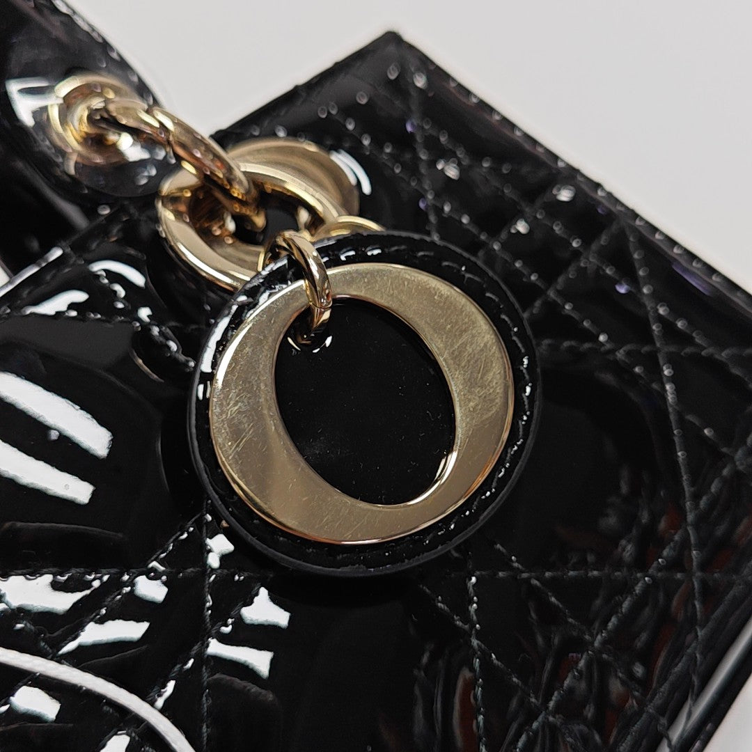 Lady Dior Super Mini Cannage Patent Leather Black