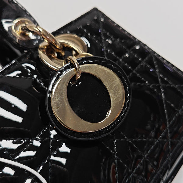 Lady Dior Super Mini Cannage Patent Leather Black