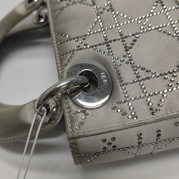 Lady Dior Mini Cannage Silk Satin Gray