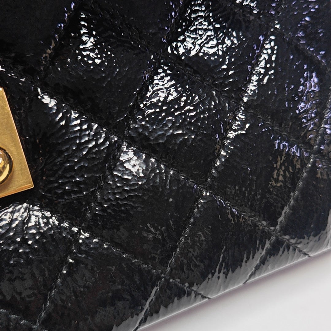 Quilted Patent Leather Shoulder Bag Black