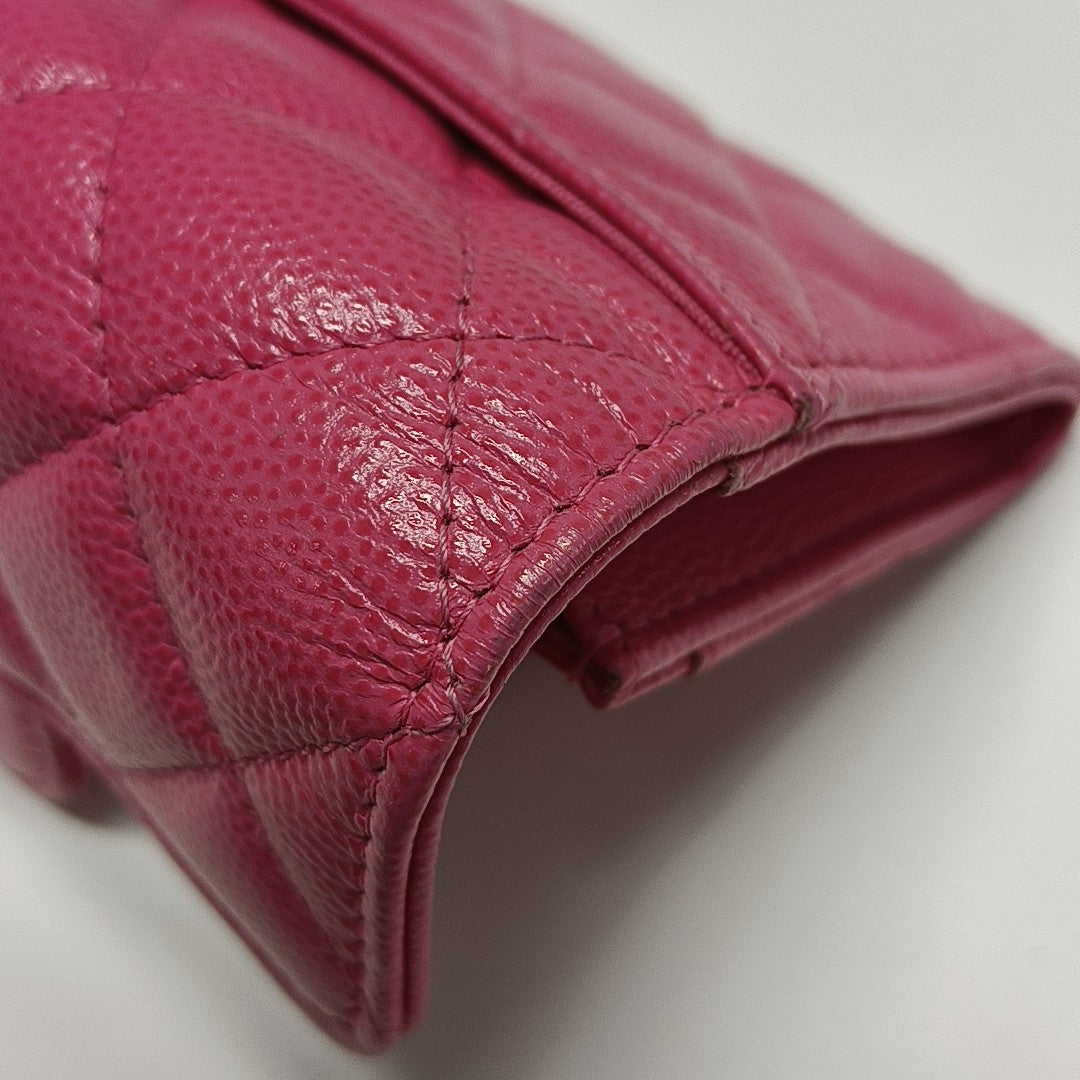 CLASSIC FLAP Quilted Grained Calfskin Pink Card Holder