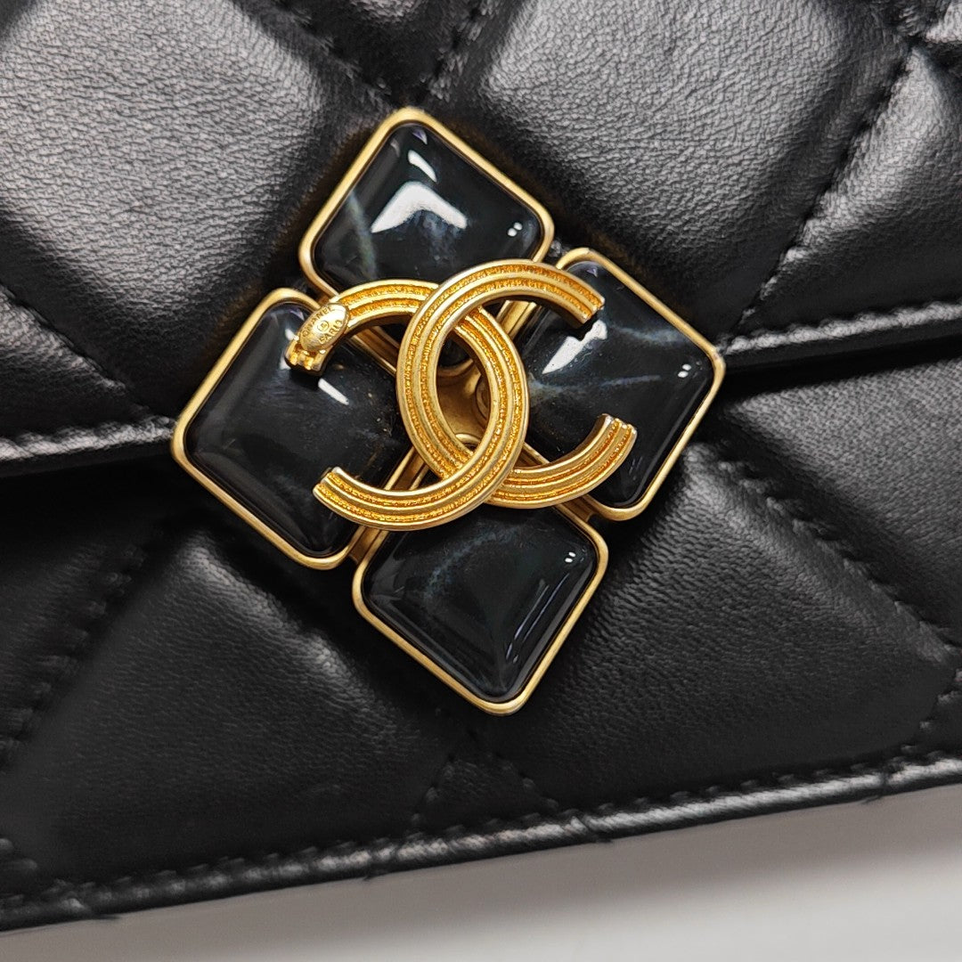 Quilted Lambskin Shoulder Bag Black