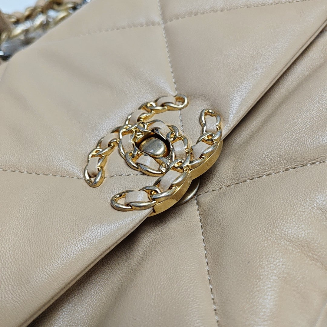 CHANEL 19 Small Quilted Lambskin Beige