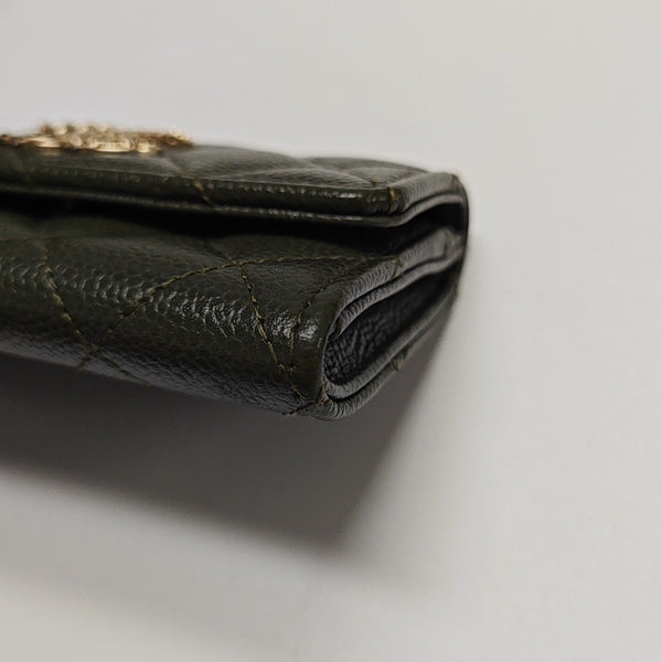 Quilted Grained Calfskin Wallet Green