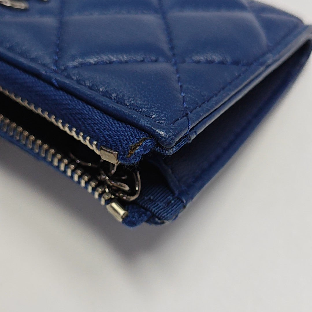 Quilted Lambskin Card Holder Blue