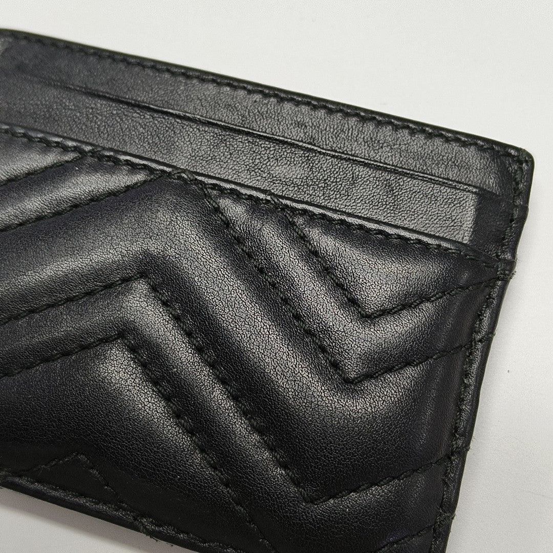 GG Marmont Mini Quilted Calfskin Black Card Holder