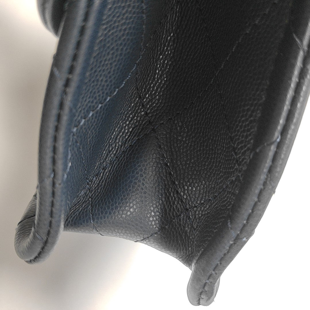 Quilted Grained Calfskin Shoulder Bag Medium Blue