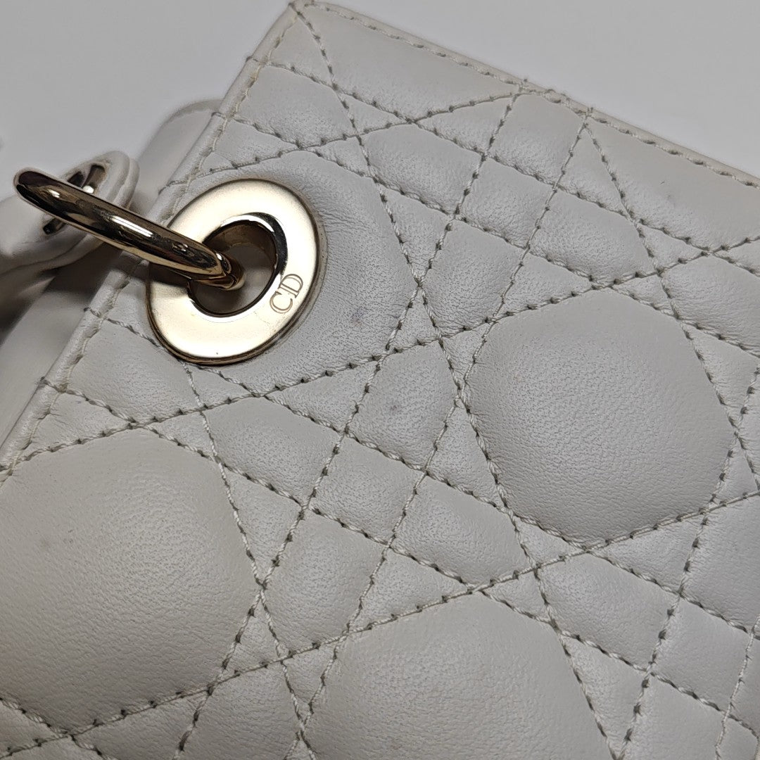 Lady D-Joy Super Mini Cannage Lambskin White