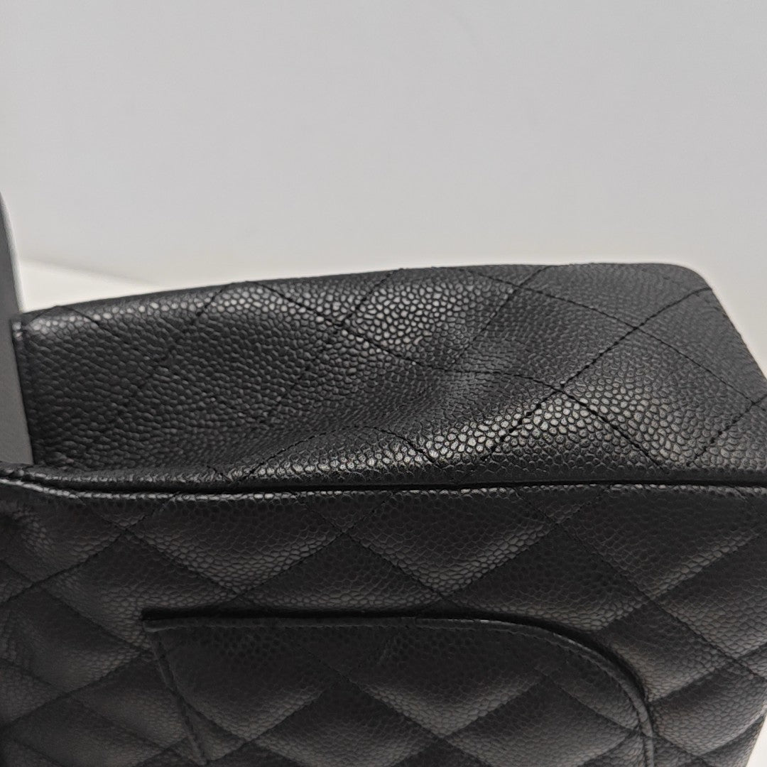 Quilted Grained Calfskin Shoulder Bag Large Black