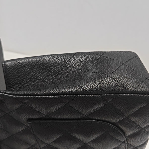 Quilted Grained Calfskin Shoulder Bag Large Black