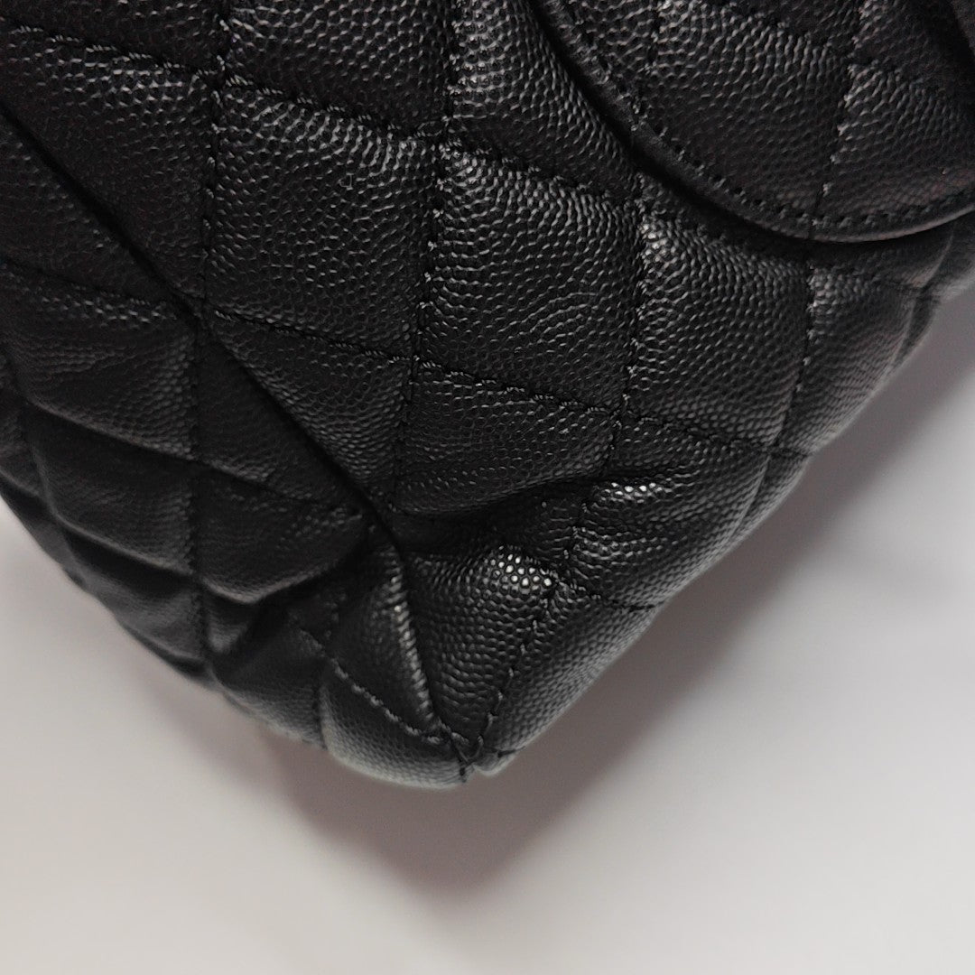 Quilted Grained Calfskin Tote Bag Black