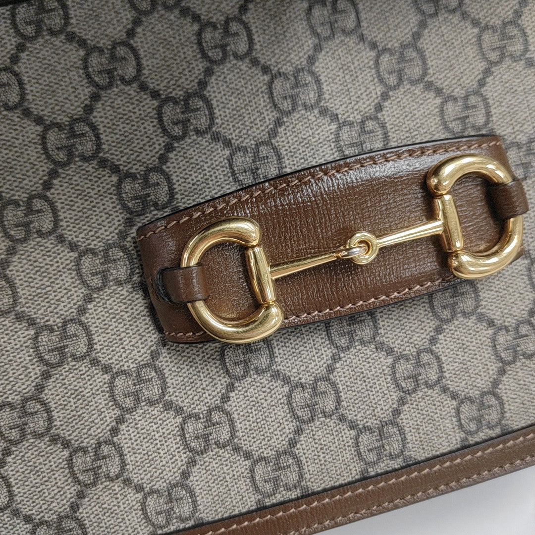 Horsebit 1955 Medium Monogram Coated Canvas Beige