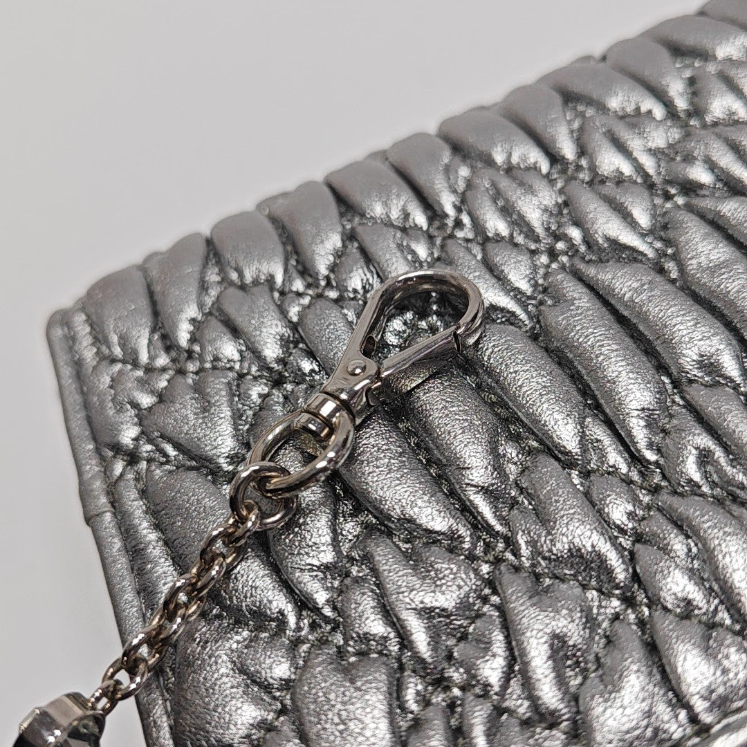 Crystal Mini Quilted Lambskin Gray