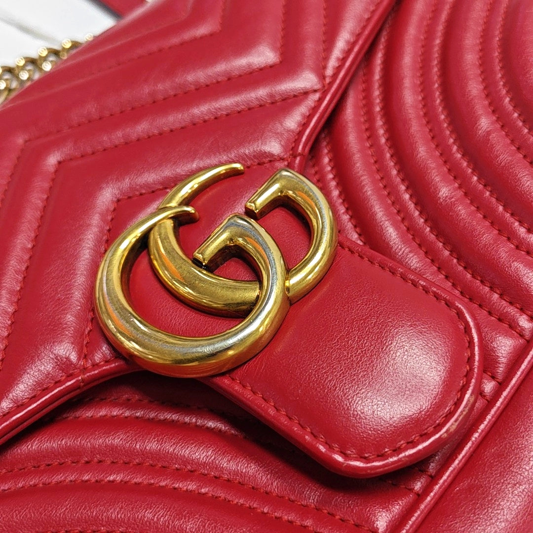 GG Marmont Medium Quilted Calfskin Red