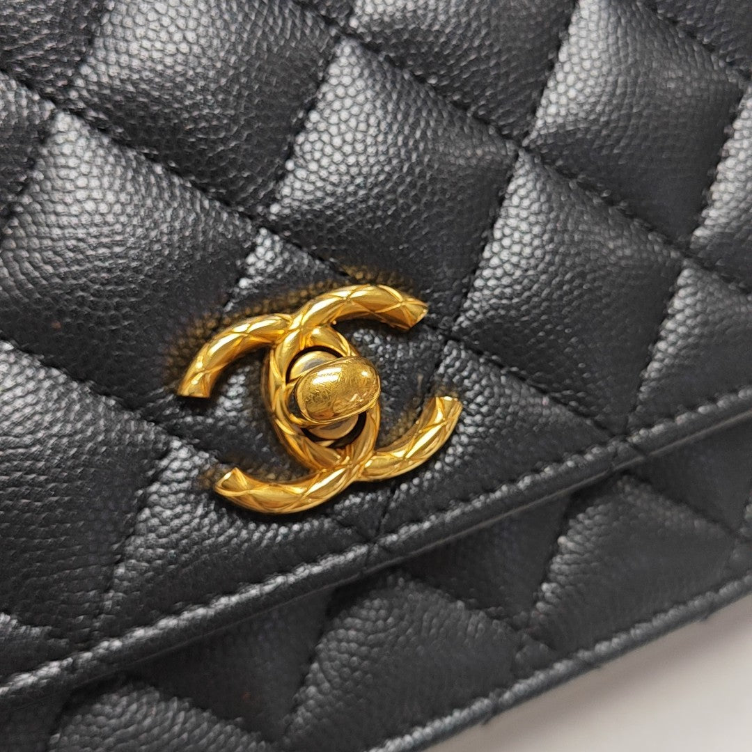 Quilted Grained Calfskin Shoulder Bag Black