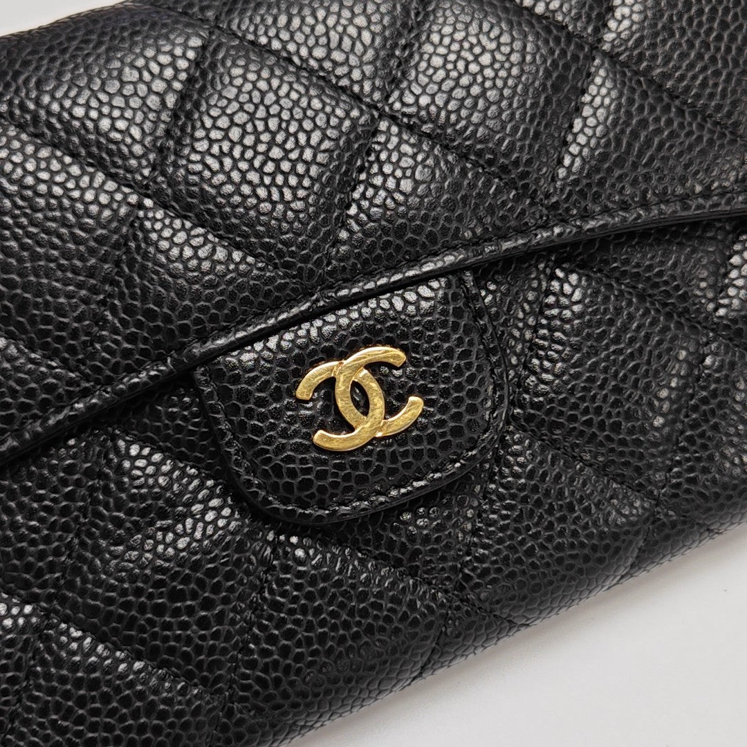 Quilted Grained Calfskin Wallet Black