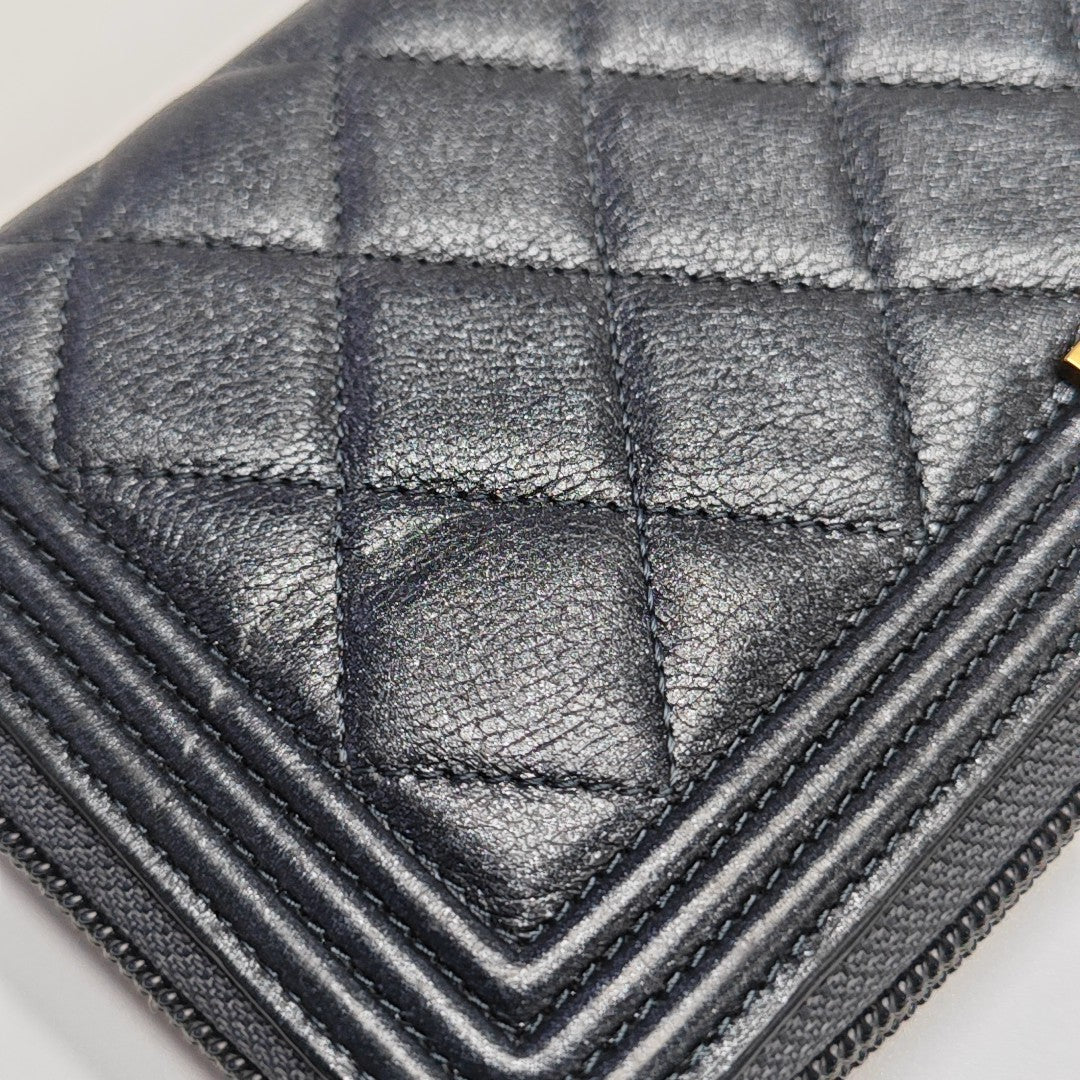 BOY CHANEL Mini Quilted Calfskin Blue Wallet