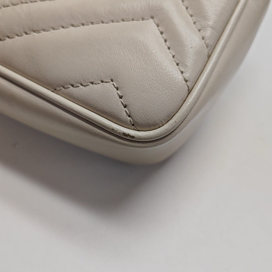 GG Marmont Mini Quilted Calfskin White