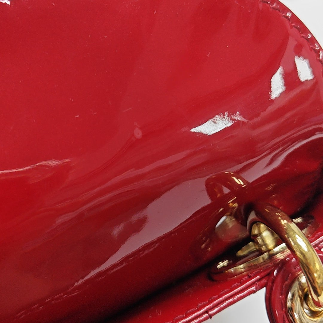 Lady Dior Mini Cannage Patent Leather Red