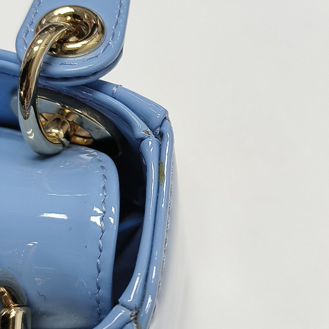 Authenticated pre-owned  Lady Dior Super Mini Cannage Patent Leather Blue - Tote Bag at Looply
