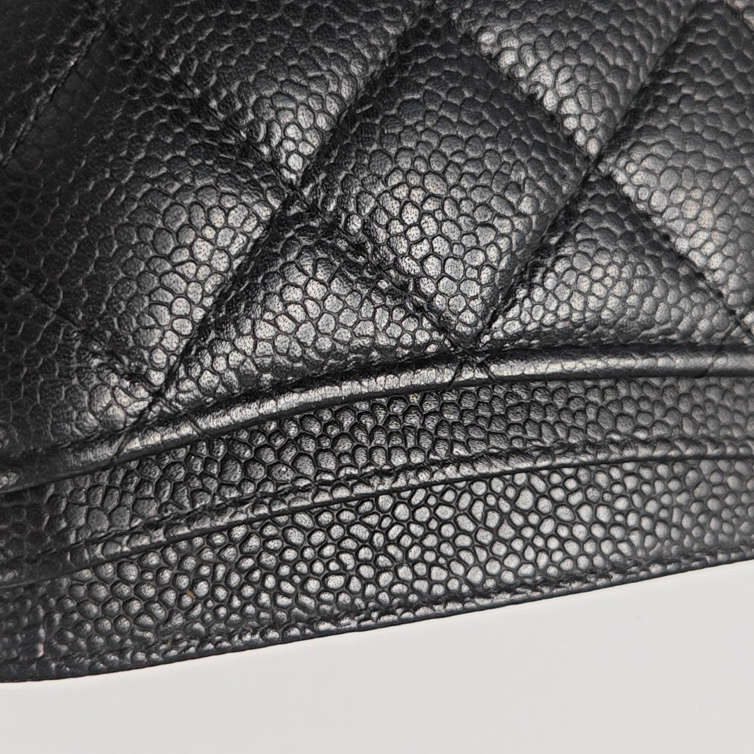 Authenticated pre-owned  CLASSIC FLAP Quilted Grained Calfskin Black Card Holder - Card Holder at Looply