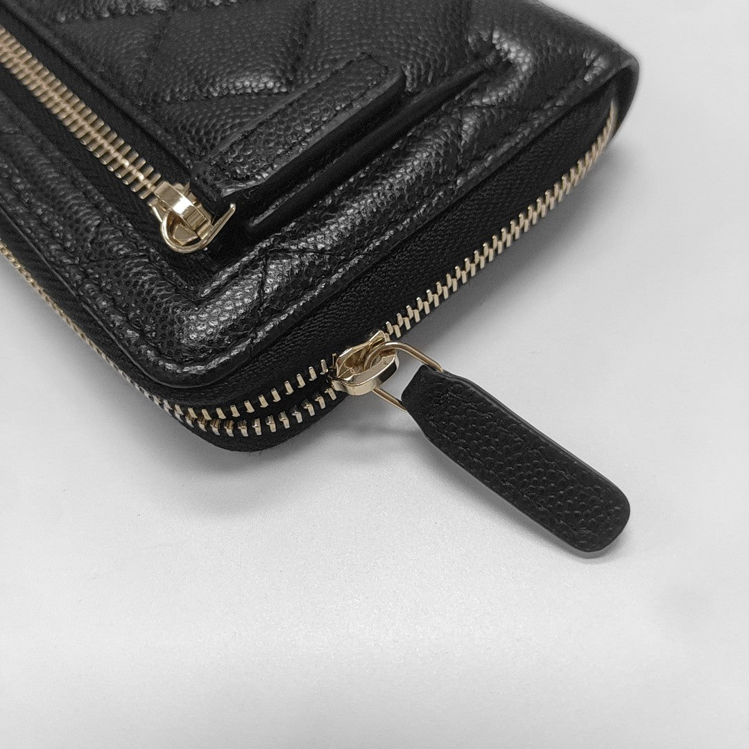 Quilted Grained Calfskin Wallet Black
