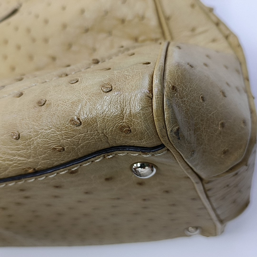 Ostrich Top Handle Bag Beige