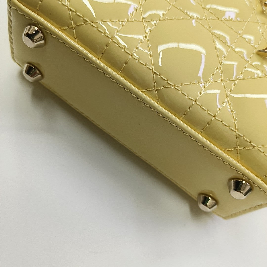 Lady Dior Super Mini Cannage Patent Lambskin Yellow