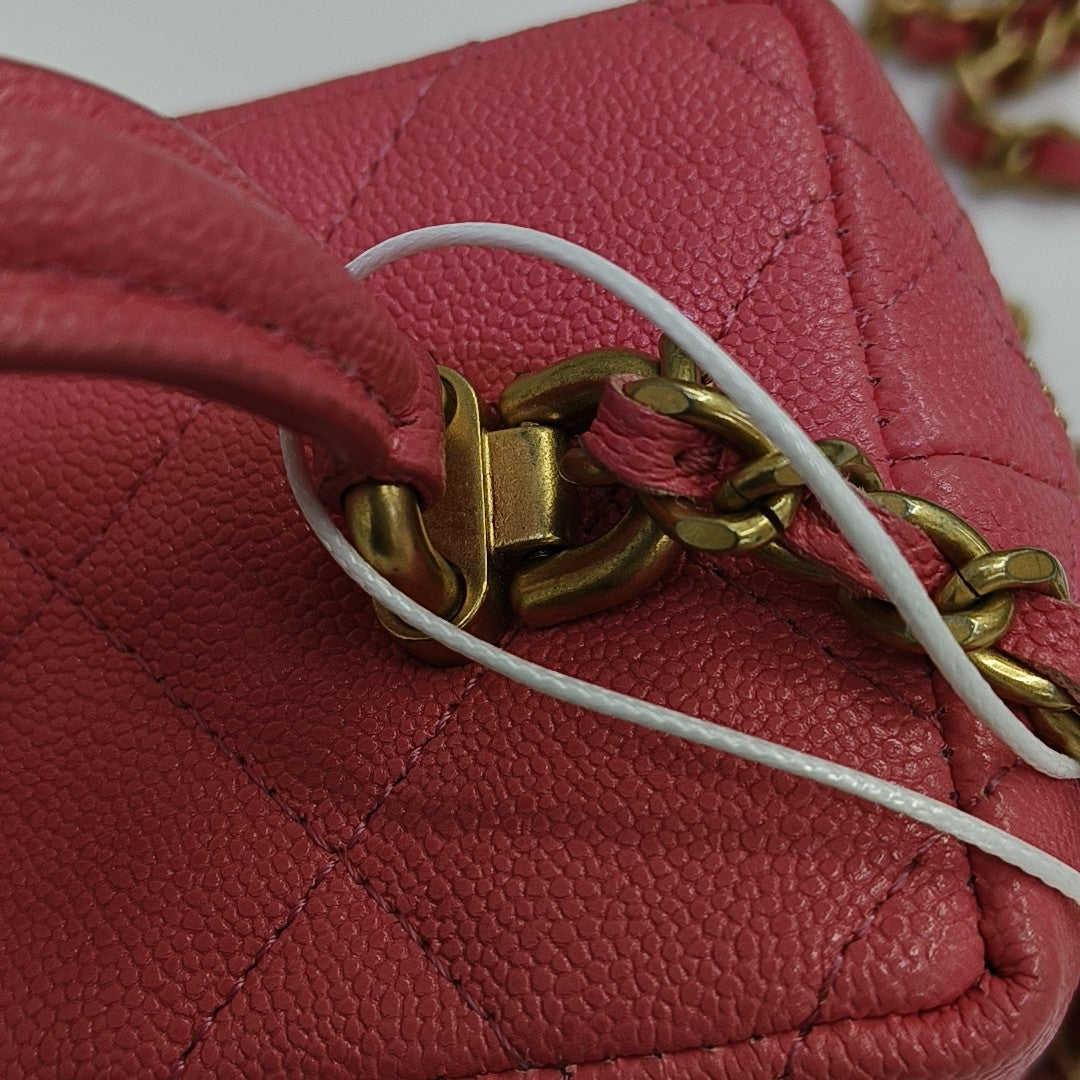 Quilted Grained Calfskin Shoulder Bag Small Red