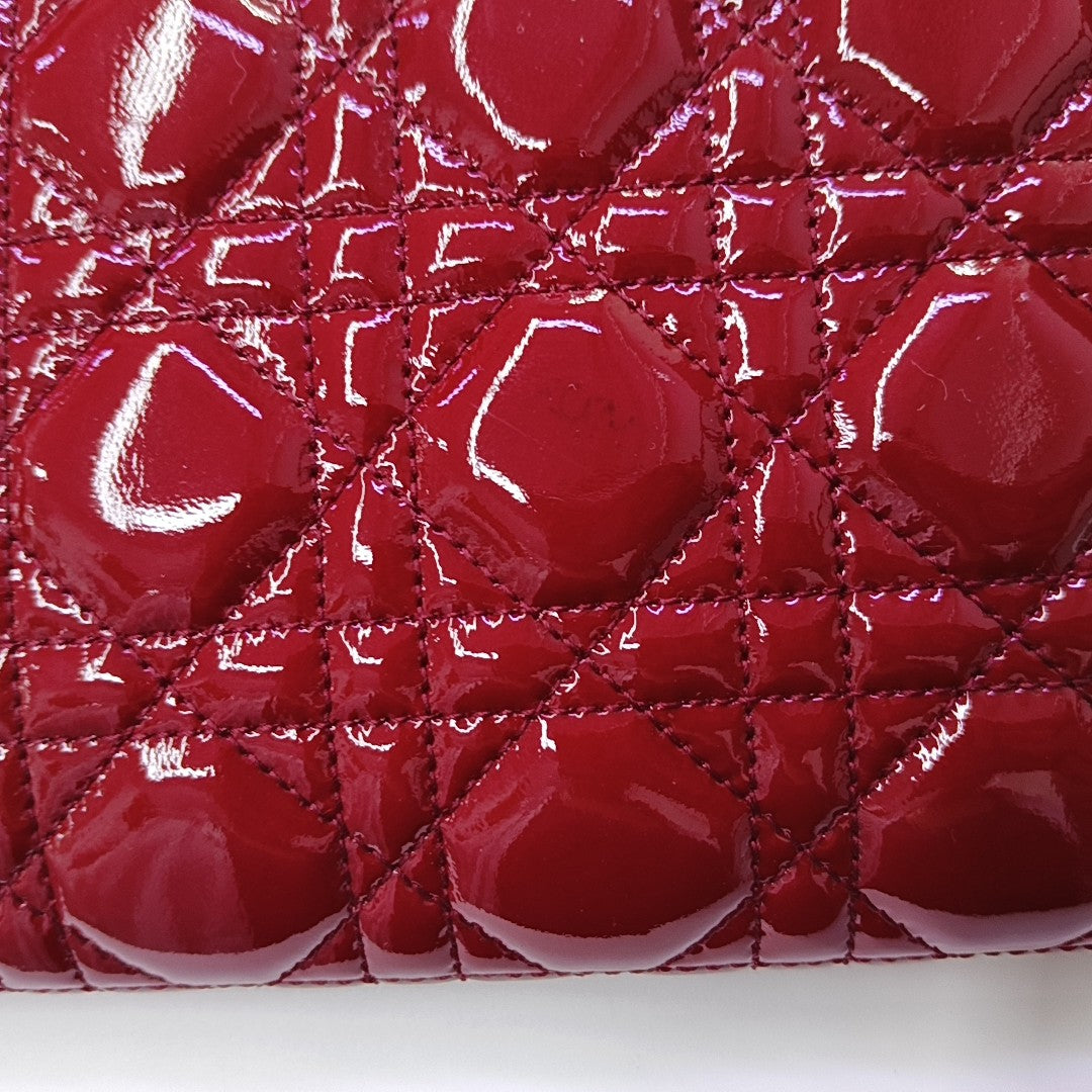 Lady Dior Medium Cannage Patent Leather Red