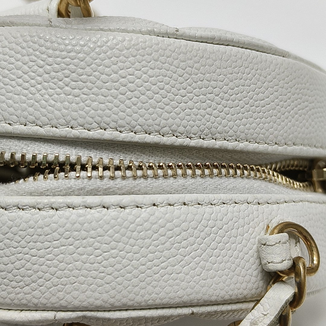 Quilted Grained Calfskin Shoulder Bag White