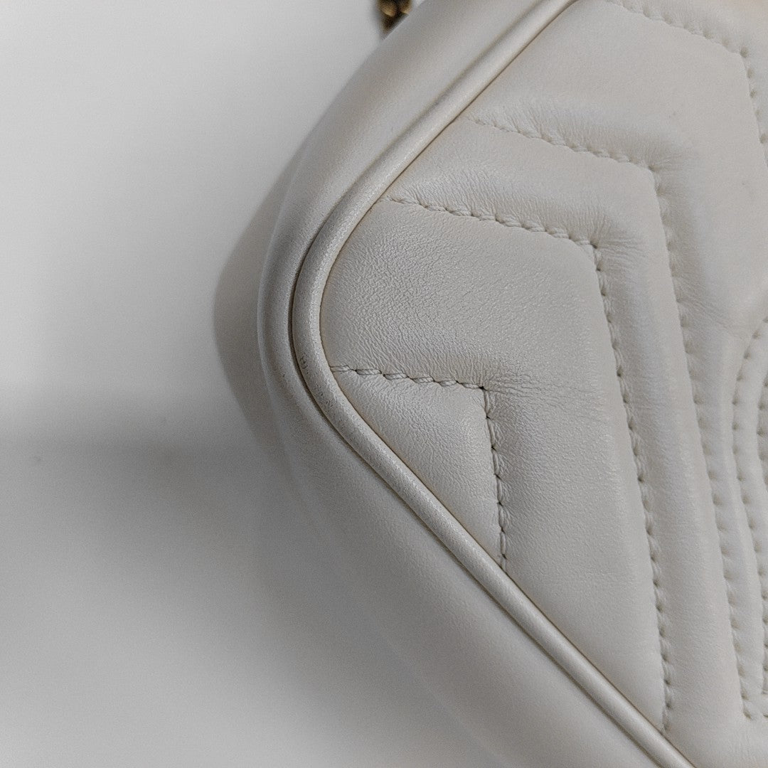 GG Marmont Mini Quilted Calfskin White