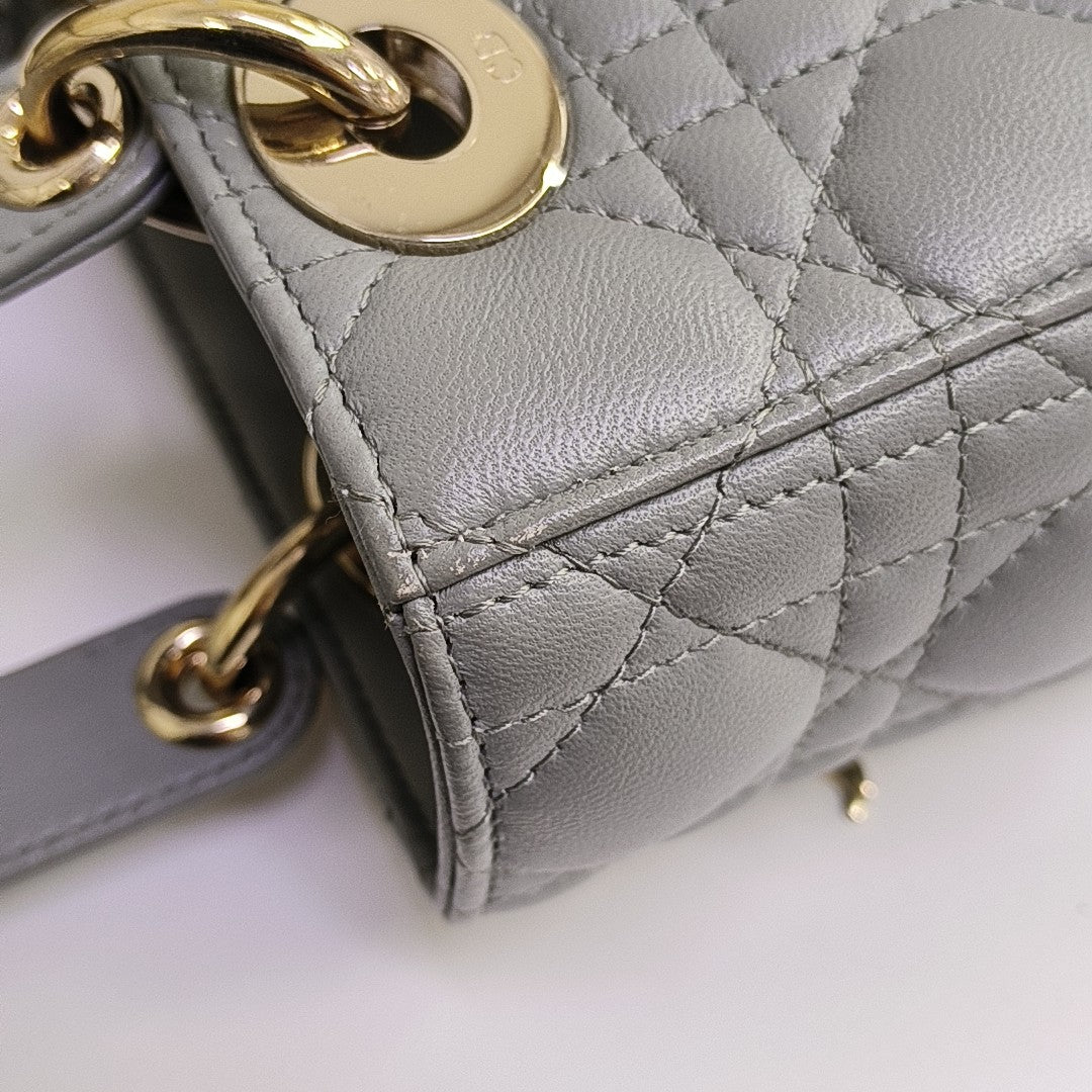 Lady Dior Small Cannage Lambskin Gray