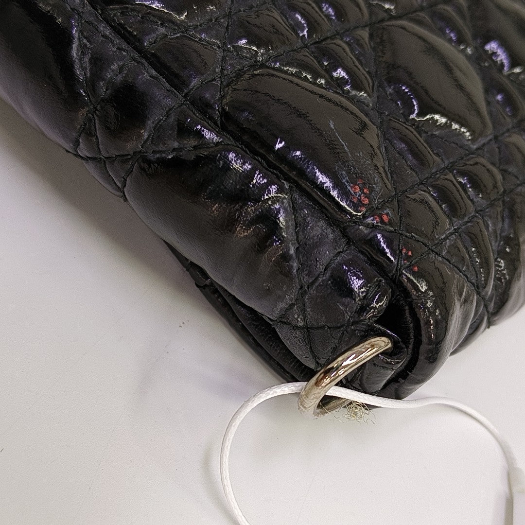 Cannage Patent Leather Shoulder Bag Black