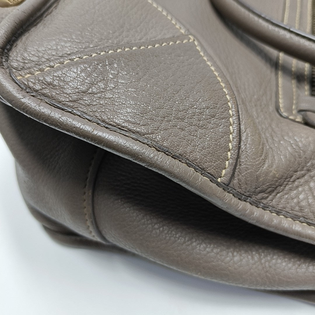 Teal Vitello Daino Front Zip Tote Calfskin Gray